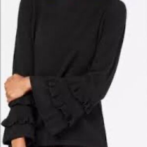 Charter Club Luxury 100% Cashmere Sweater Size M Black Pullover Ruffle Sleeves